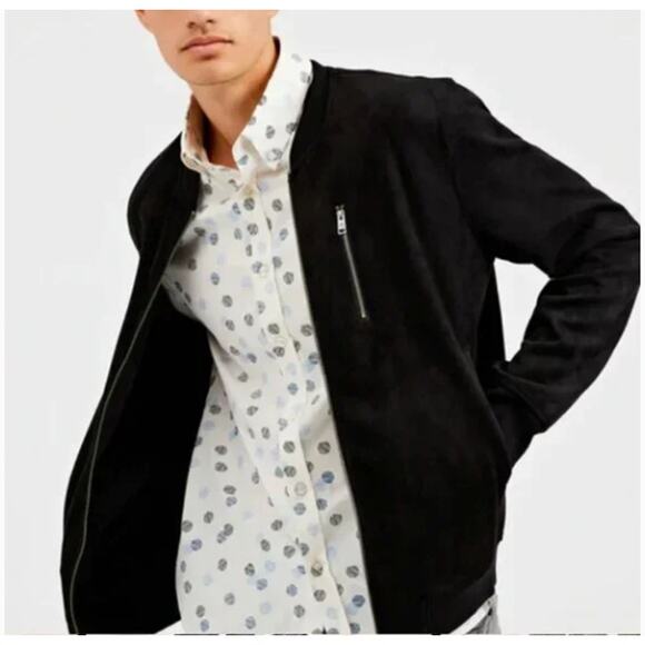 Ben Sherman Faux Suede Bomber Baseball Jacket Men Black Size Large - Picture 1 of 13